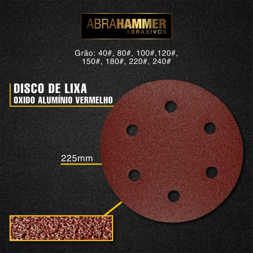Disco de Lixa Oxido Alumínio Vermelho 225mm AbraHammer