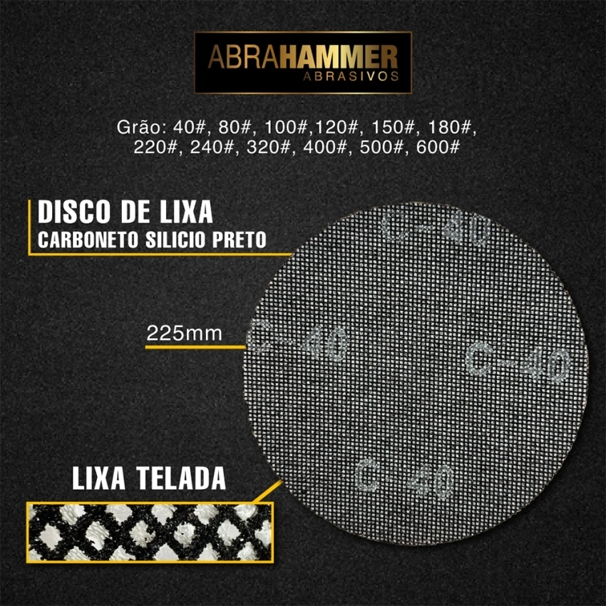 Disco de Lixa Abrasivo Carboneto de Silício Preto 225mm AbraHammer